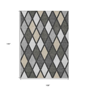 Homeroots 3' Stylish Artichoke Green Beige Ivory Geometric Washable Area Rug For Indoor And Outdoor Use 9' X 12' Polyester 592309