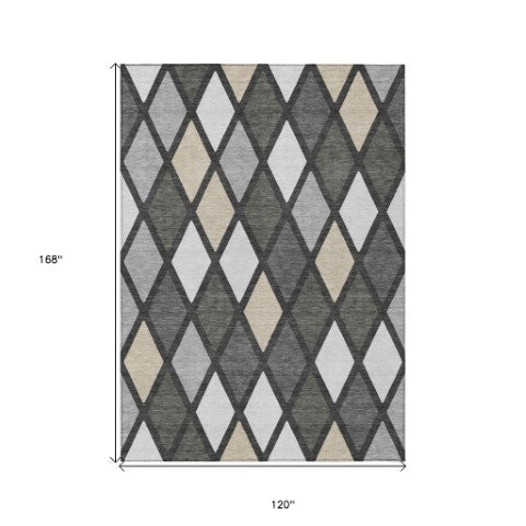 Homeroots 3' Stylish Artichoke Green Beige Ivory Geometric Washable Area Rug For Indoor And Outdoor Use 10' X 14' Polyester 592310