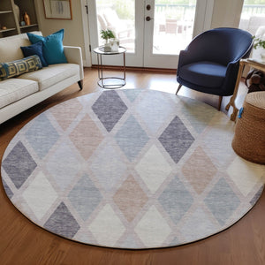 Homeroots 3' Stylish Artichoke Green Beige Ivory Geometric Washable Area Rug For Indoor And Outdoor Use 8' Round Polyester 592313