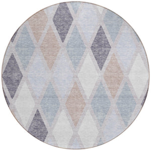 Homeroots 3' Stylish Artichoke Green Beige Ivory Geometric Washable Area Rug For Indoor And Outdoor Use 8' Round Polyester 592313