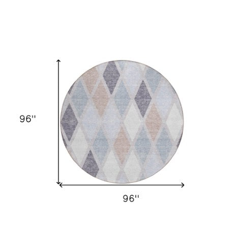 Homeroots 3' Stylish Artichoke Green Beige Ivory Geometric Washable Area Rug For Indoor And Outdoor Use 8' Round Polyester 592313