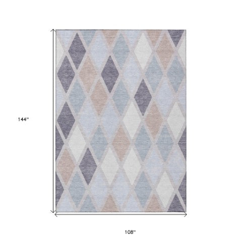 Homeroots 3' Stylish Artichoke Green Beige Ivory Geometric Washable Area Rug For Indoor And Outdoor Use 9' X 12' Polyester 592315