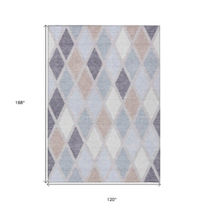 Homeroots 3' Stylish Artichoke Green Beige Ivory Geometric Washable Area Rug For Indoor And Outdoor Use 10' X 14' Polyester 592316