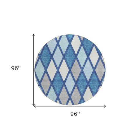 Homeroots 3' Stylish Artichoke Green Beige Ivory Geometric Washable Area Rug For Indoor And Outdoor Use 8' Round Polyester 592319