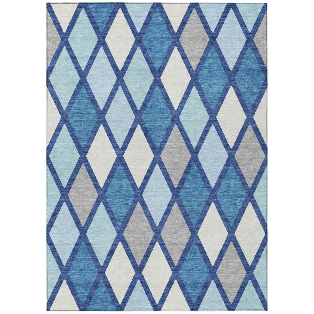 HomeRoots 9' Modern Geometric Area Rug in Navy, Sky Blue & Ivory - Washable, Durable for Indoor & Outdoor Use 9' X 12' 592321