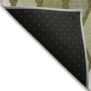 Homeroots 3' Stylish Artichoke Green Beige Ivory Geometric Washable Area Rug For Indoor And Outdoor Use 8' X 10' Polyester 592326