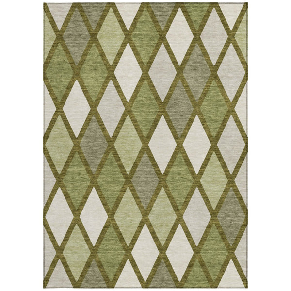 Homeroots 3' Stylish Artichoke Green Beige Ivory Geometric Washable Area Rug For Indoor And Outdoor Use 9' X 12' Polyester 592327