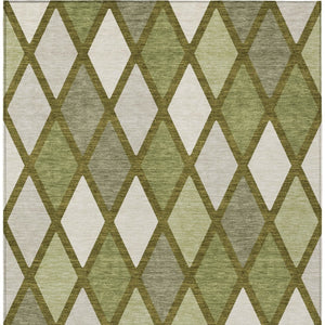 Homeroots 3' Stylish Artichoke Green Beige Ivory Geometric Washable Area Rug For Indoor And Outdoor Use 9' X 12' Polyester 592327