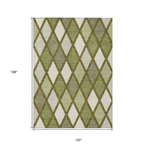Homeroots 3' Stylish Artichoke Green Beige Ivory Geometric Washable Area Rug For Indoor And Outdoor Use 10' X 14' Polyester 592328
