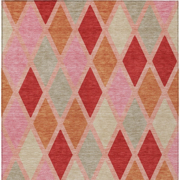 Homeroots 3' Stylish Artichoke Green Beige Ivory Geometric Washable Area Rug For Indoor And Outdoor Use 5' X 8' Polyester 592330