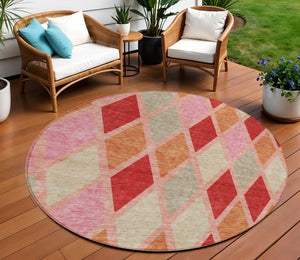 Homeroots 3' Stylish Artichoke Green Beige Ivory Geometric Washable Area Rug For Indoor And Outdoor Use 8' Round Polyester 592331