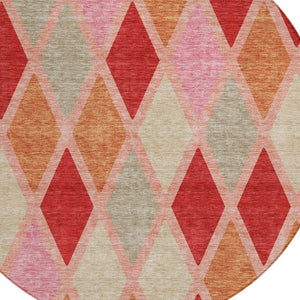 Homeroots 3' Stylish Artichoke Green Beige Ivory Geometric Washable Area Rug For Indoor And Outdoor Use 8' Round Polyester 592331