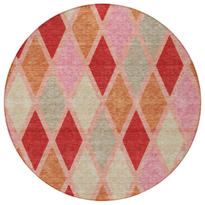 Homeroots 3' Stylish Artichoke Green Beige Ivory Geometric Washable Area Rug For Indoor And Outdoor Use 8' Round Polyester 592331