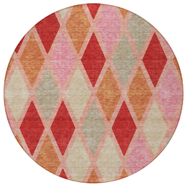 Homeroots 3' Stylish Artichoke Green Beige Ivory Geometric Washable Area Rug For Indoor And Outdoor Use 8' Round Polyester 592331