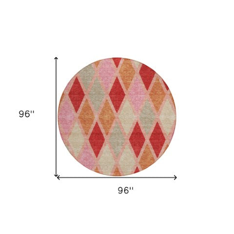 Homeroots 3' Stylish Artichoke Green Beige Ivory Geometric Washable Area Rug For Indoor And Outdoor Use 8' Round Polyester 592331