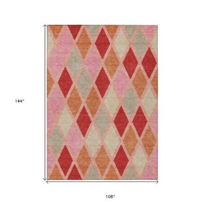 Homeroots 3' Stylish Artichoke Green Beige Ivory Geometric Washable Area Rug For Indoor And Outdoor Use 9' X 12' Polyester 592333