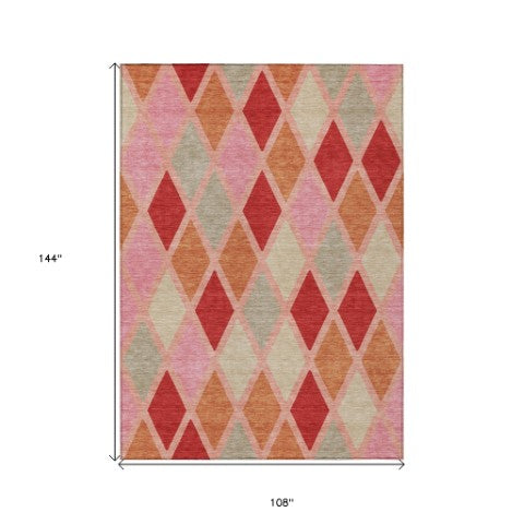 Homeroots 3' Stylish Artichoke Green Beige Ivory Geometric Washable Area Rug For Indoor And Outdoor Use 9' X 12' Polyester 592333