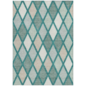Homeroots 3' Stylish Artichoke Green Beige Ivory Geometric Washable Area Rug For Indoor And Outdoor Use 5' X 8' Polyester 592342