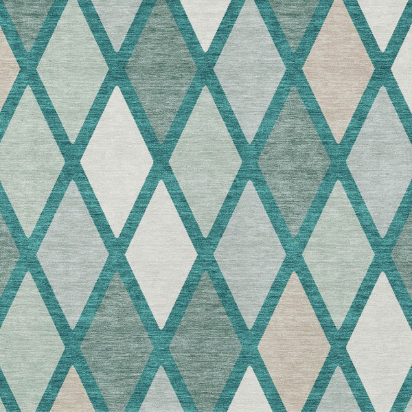 Homeroots 3' Stylish Artichoke Green Beige Ivory Geometric Washable Area Rug For Indoor And Outdoor Use 5' X 8' Polyester 592342