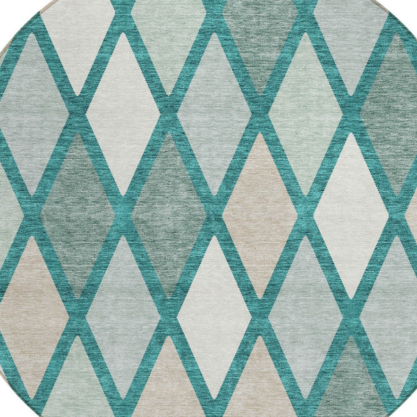 Homeroots 3' Stylish Artichoke Green Beige Ivory Geometric Washable Area Rug For Indoor And Outdoor Use 8' Round Polyester 592343