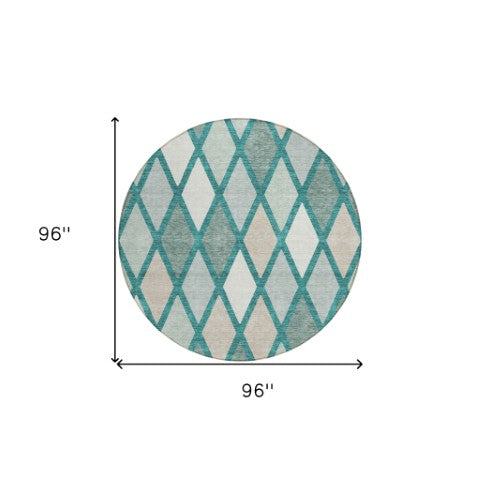 Homeroots 3' Stylish Artichoke Green Beige Ivory Geometric Washable Area Rug For Indoor And Outdoor Use 8' Round Polyester 592343