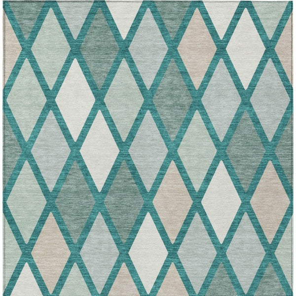 Homeroots 3' Stylish Artichoke Green Beige Ivory Geometric Washable Area Rug For Indoor And Outdoor Use 8' X 10' Polyester 592344