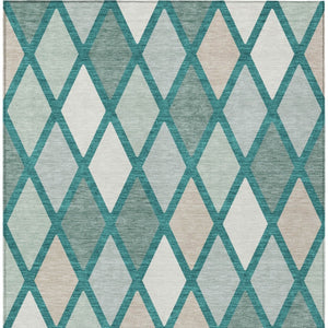 Homeroots 3' Stylish Artichoke Green Beige Ivory Geometric Washable Area Rug For Indoor And Outdoor Use 10' X 14' Polyester 592346