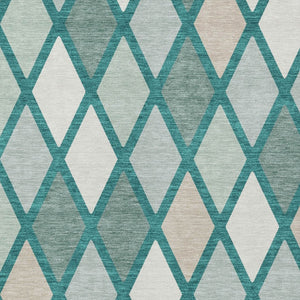 Homeroots 3' Stylish Artichoke Green Beige Ivory Geometric Washable Area Rug For Indoor And Outdoor Use 10' X 14' Polyester 592346