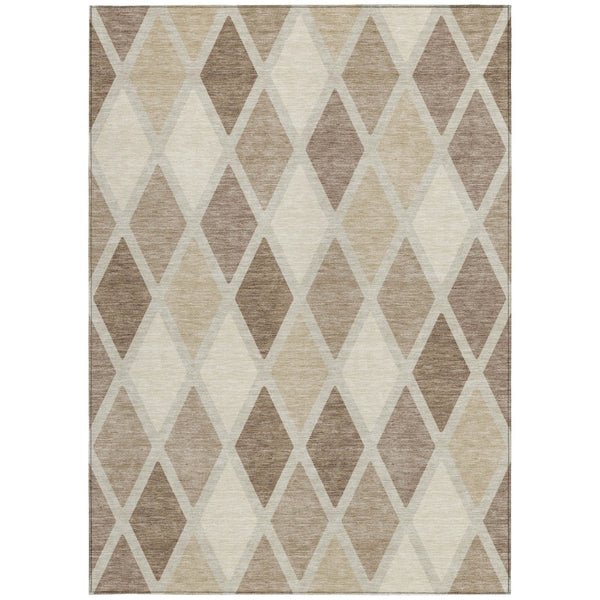Homeroots 3' Stylish Artichoke Green Beige Ivory Geometric Washable Area Rug For Indoor And Outdoor Use 3' X 5' Polyester 592347