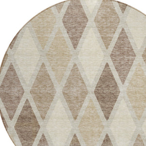 Homeroots 3' Stylish Artichoke Green Beige Ivory Geometric Washable Area Rug For Indoor And Outdoor Use 8' Round Polyester 592349