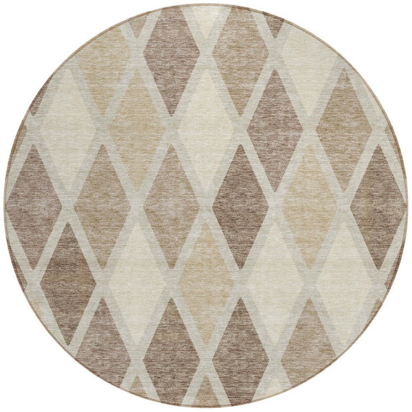 Homeroots 3' Stylish Artichoke Green Beige Ivory Geometric Washable Area Rug For Indoor And Outdoor Use 8' Round Polyester 592349