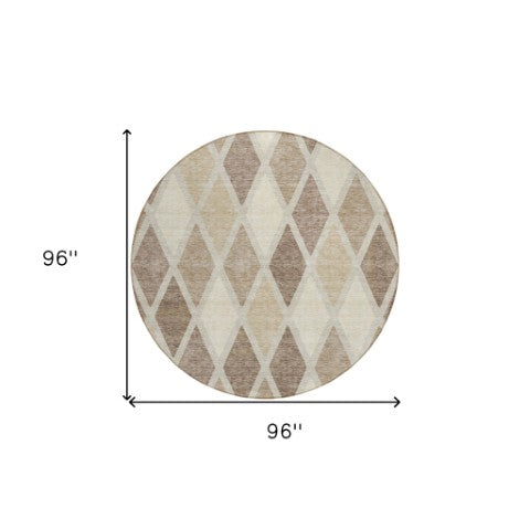 Homeroots 3' Stylish Artichoke Green Beige Ivory Geometric Washable Area Rug For Indoor And Outdoor Use 8' Round Polyester 592349