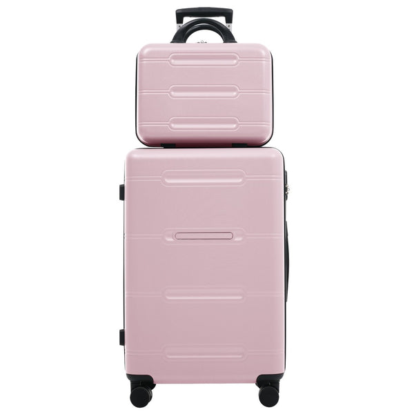 English Elm 6 Piece Hardshell Abs Travel Set with Spinner Wheels Combination Lock and Toiletry Bag Pink N732P391465H