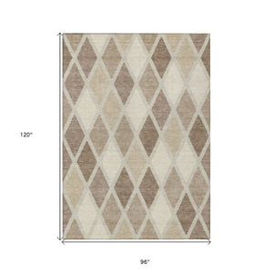 Homeroots 3' Stylish Artichoke Green Beige Ivory Geometric Washable Area Rug For Indoor And Outdoor Use 8' X 10' Polyester 592350