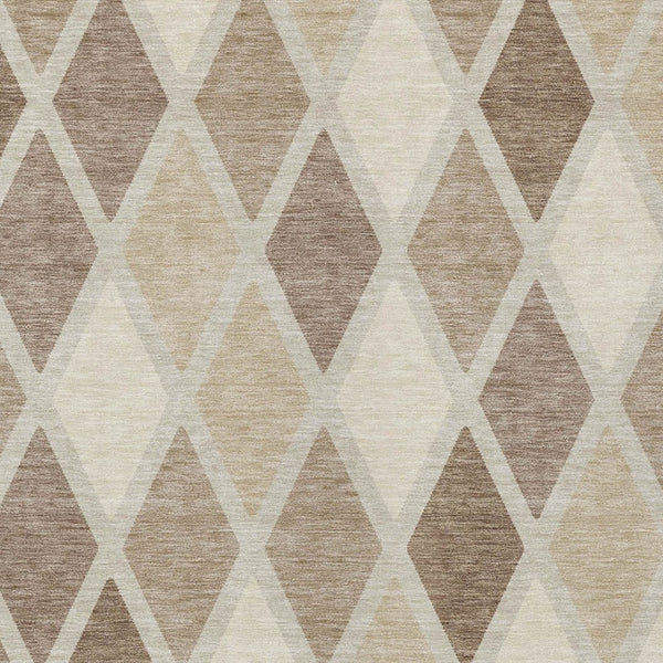 Homeroots 3' Stylish Artichoke Green Beige Ivory Geometric Washable Area Rug For Indoor And Outdoor Use 9' X 12' Polyester 592351