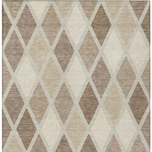 Homeroots 3' Stylish Artichoke Green Beige Ivory Geometric Washable Area Rug For Indoor And Outdoor Use 10' X 14' Polyester 592352