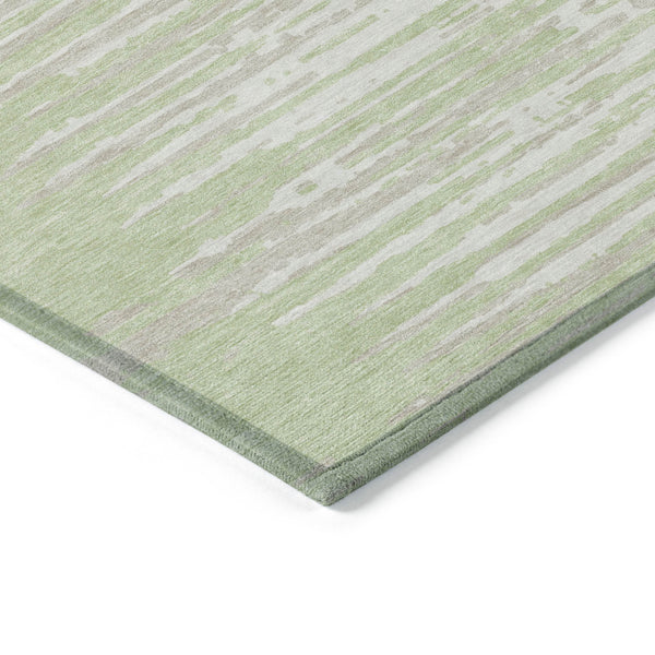 Homeroots 3' Artichoke Green And Ivory Striped Washable Area Rug For Indoor And Outdoor Spaces, Durable Design 5' X 8' Polyester 592354