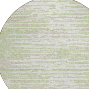 Homeroots 3' Artichoke Green And Ivory Striped Washable Area Rug For Indoor And Outdoor Spaces, Durable Design 8' Round Polyester 592355