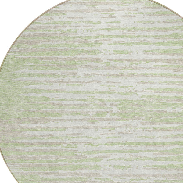 Homeroots 3' Artichoke Green And Ivory Striped Washable Area Rug For Indoor And Outdoor Spaces, Durable Design 8' Round Polyester 592355