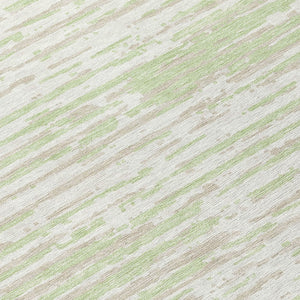 Homeroots 3' Artichoke Green And Ivory Striped Washable Area Rug For Indoor And Outdoor Spaces, Durable Design 8' Round Polyester 592355