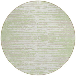 Homeroots 3' Artichoke Green And Ivory Striped Washable Area Rug For Indoor And Outdoor Spaces, Durable Design 8' Round Polyester 592355