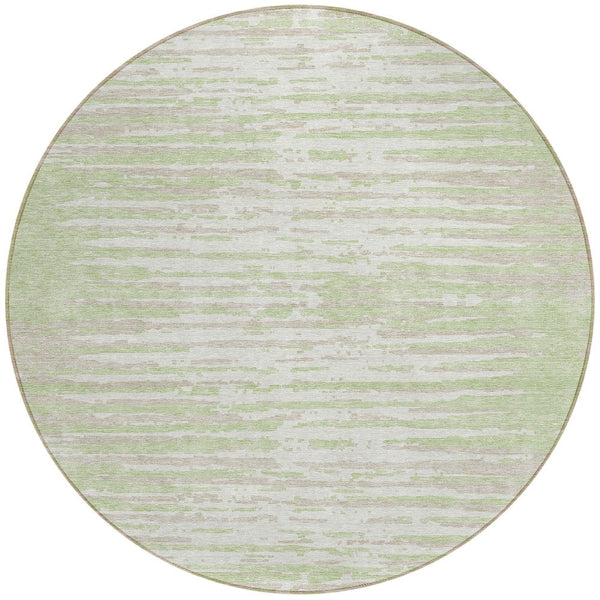 Homeroots 3' Artichoke Green And Ivory Striped Washable Area Rug For Indoor And Outdoor Spaces, Durable Design 8' Round Polyester 592355