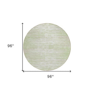 Homeroots 3' Artichoke Green And Ivory Striped Washable Area Rug For Indoor And Outdoor Spaces, Durable Design 8' Round Polyester 592355