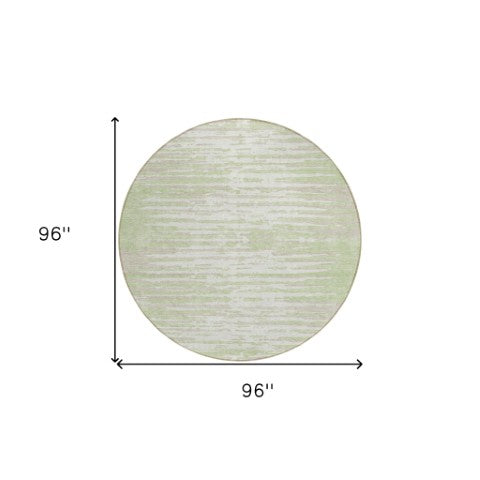 Homeroots 3' Artichoke Green And Ivory Striped Washable Area Rug For Indoor And Outdoor Spaces, Durable Design 8' Round Polyester 592355