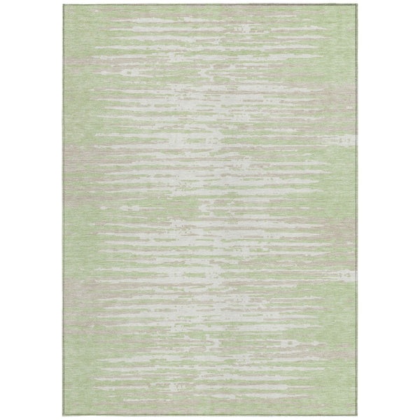 Homeroots 3' Artichoke Green And Ivory Striped Washable Area Rug For Indoor And Outdoor Spaces, Durable Design 8' X 10' Polyester 592356