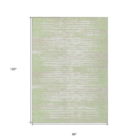Homeroots 3' Artichoke Green And Ivory Striped Washable Area Rug For Indoor And Outdoor Spaces, Durable Design 8' X 10' Polyester 592356