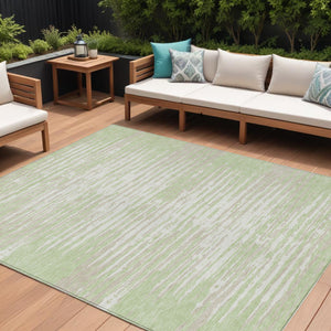 Homeroots 3' Artichoke Green And Ivory Striped Washable Area Rug For Indoor And Outdoor Spaces, Durable Design 8' X 10' Polyester 592356