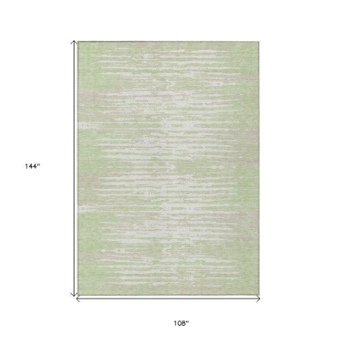 Homeroots 3' Artichoke Green And Ivory Striped Washable Area Rug For Indoor And Outdoor Spaces, Durable Design 9' X 12' Polyester 592357