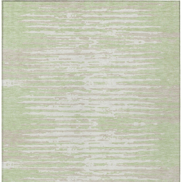 Homeroots 3' Artichoke Green And Ivory Striped Washable Area Rug For Indoor And Outdoor Spaces, Durable Design 9' X 12' Polyester 592357