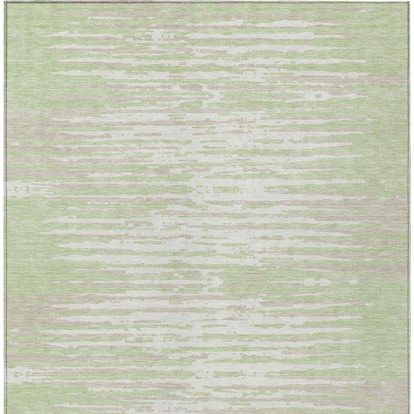 Homeroots 3' Artichoke Green And Ivory Striped Washable Area Rug For Indoor And Outdoor Spaces, Durable Design 10' X 14' Polyester 592358